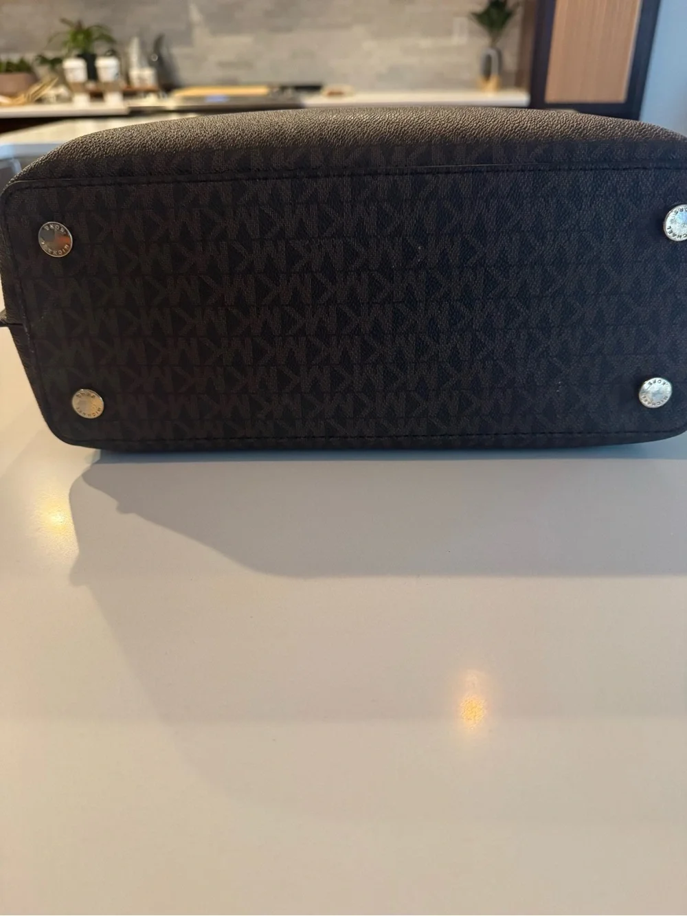 Michael Kors Brown Monogram Tote with Mint Green Trim